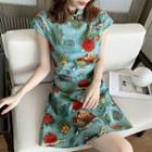 Traditional Chinese Cap-sleeve Printed A-line Mini Dress