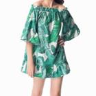 Off-shoulder Leaf Print Mini Shift Dress