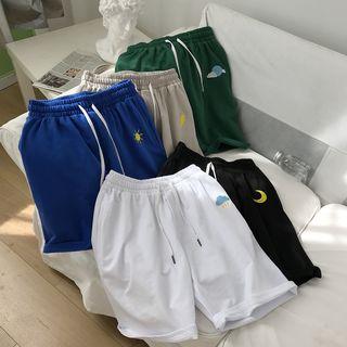 High-waist Drawstring Embroidered Shorts