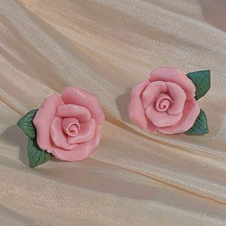 Flower Stud Earring C-907 - 1 Pair - Pink & Green - One Size
