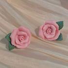 Flower Stud Earring C-907 - 1 Pair - Pink & Green - One Size