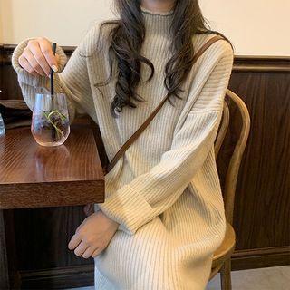 High-neck Split Hem Knit Dress