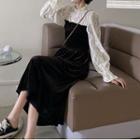 Panel Lace Mock Two-piece Long-sleeve Dress As Shown In Figure - One Size