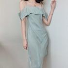 Short-sleeve Cold Shoulder Asymmetric Dress As Shown In Figure - One Size