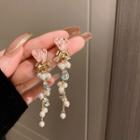 Flower Beaded Drop Earring 1 Pair - Silver Needle - Gold - One Size