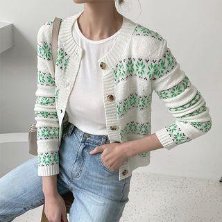 Round-neck Patterned Cardigan Ivory - One Size