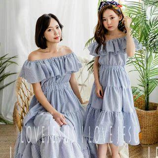 Family Matching Striped Off-shoulder Midi Sundress