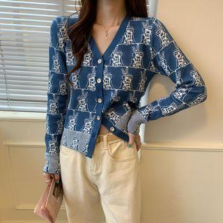 V Neck Printed Long-sleeve Cardigan