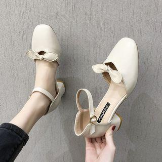 Round Toe Ribbon Accent Ankle Strap Dorsay Pumps