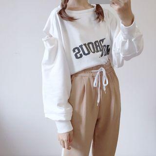 Lettering Cut Out Sweatshirt / Striped Sweatpants