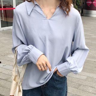 Split Neck Blouse / Sleeveless V-neck Shift Dress