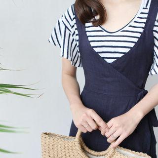 Linen Sleeveless Ruffle-trim Wrap Dress