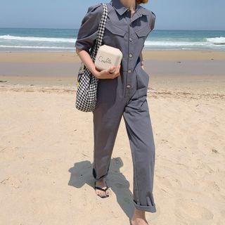Puff-sleeve Jumpsuit With Sash