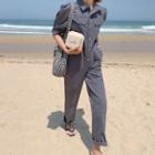 Puff-sleeve Jumpsuit With Sash