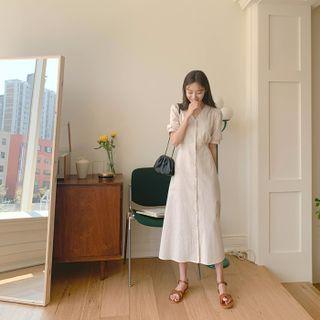 Collarless Plain Long Shirtdress