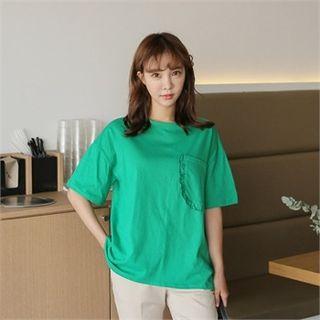 Frilled Pocket-front Cotton T-shirt