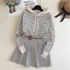 Set: Striped Hood Sweater + A-line Skirt