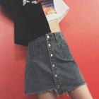 Irregular Frayed Mini Denim Skirt