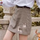 Deer Embroidered Gingham Skirt