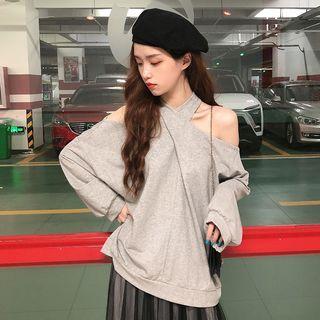 Off-shoulder Cross Plain Sweatshirt