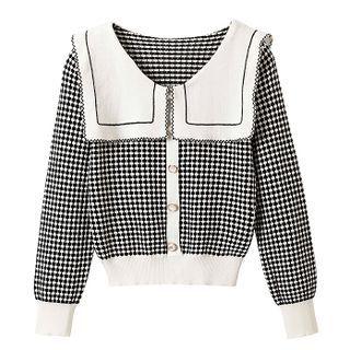 Sailor Collar Plaid Cardigan