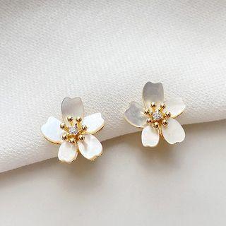 Flower Clip-on Earring 1 Pair - White - One Size