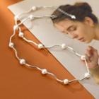 Faux Pearl Necklace 1 Pc - White & Silver - One Size