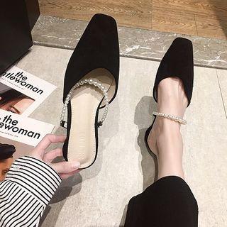 Faux Pearl Strap Low-heel Mules
