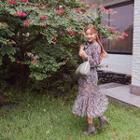 Set: Sleeveless Knit Top + Floral Chiffon Long Dress