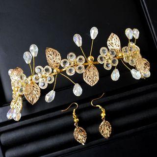 Bridal Set: Leaf Dangle Earrings + Hair Band
