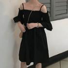 Off-shoulder Spaghetti Strap Ruffle Sleeve Mini A-line Dress