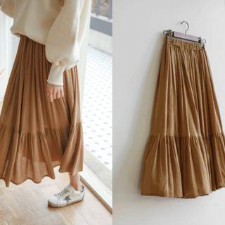 Ruffle-hem Gathered Crepe Long Skirt