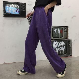 Corduroy Straight-fit Pants Purple - One Size