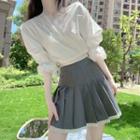 Wrap Blouse / Mini A-line Pleated Skirt
