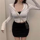 Cropped Hooded Zip Jacket / Mini Fitted Skirt