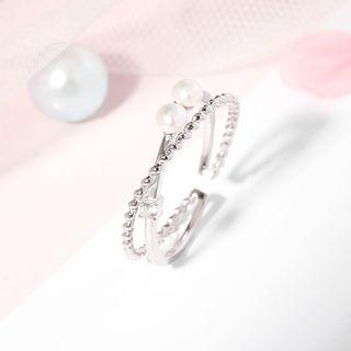 Cross Faux Pearl Open Ring 1 Pc - As Shown In Figure - One Size