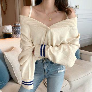 Cold Shoulder Contrast Trim Sweater Almond - One Size