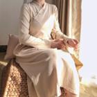 Long-sleeve Traditional Chinese Midi A-line Knit Dress