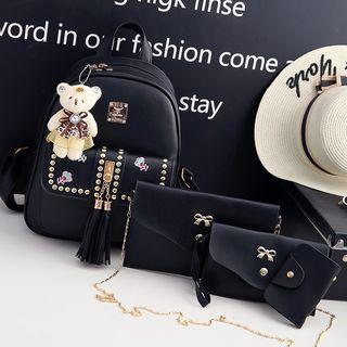 Set : Embroidered Faux Leather Backpack + Shoulder Bag + Clutch + Coin Purse