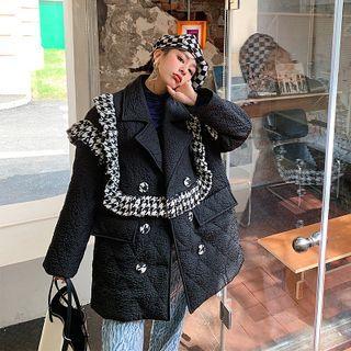 Houndstooth Ruffle Panel Quilted Jacket