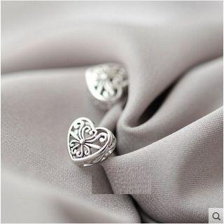 Sterling Silver Hollow Heart Stud Earring 1 Pair - Silver - One Size