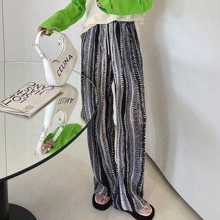 Long-sleeve Printed Raglan T-shirt / Printed Wide Leg Pants