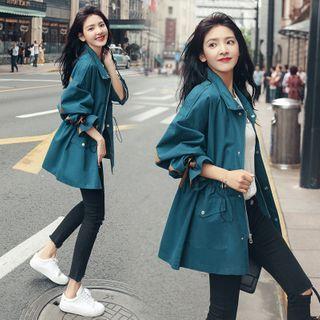 Contrast Trim Drawstring-waist Jacket