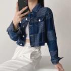 Checkered Cropped Denim Jacket