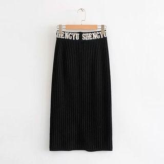 Lettering Knit Midi Skirt Black - One Size