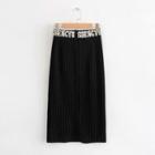 Lettering Knit Midi Skirt Black - One Size