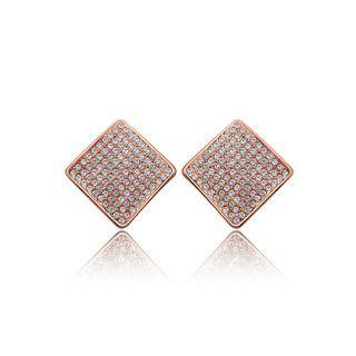 Simple And Brilliant Plated Rose Gold Geometric Diamond Stud Earrings With Austrian Element Crystal Rose Gold - One Size