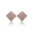 Simple And Brilliant Plated Rose Gold Geometric Diamond Stud Earrings With Austrian Element Crystal Rose Gold - One Size