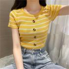 Striped Short-sleeve Top Yellow - One Size