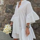 Eyelet Lace Flared-sleeve Shift Dress
